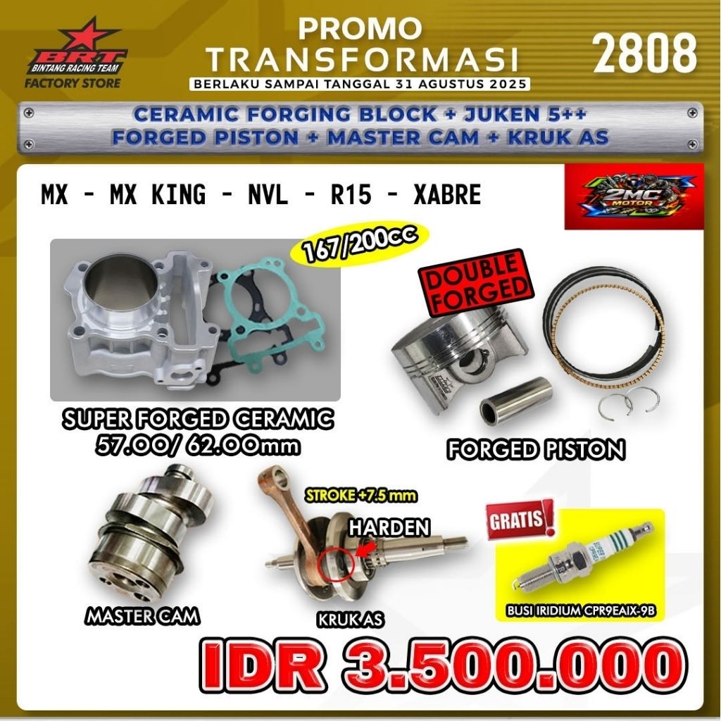Paket Bore Up 176/200cc MX King/R15/Xabre BRT (BINTANG RACING TEAM)