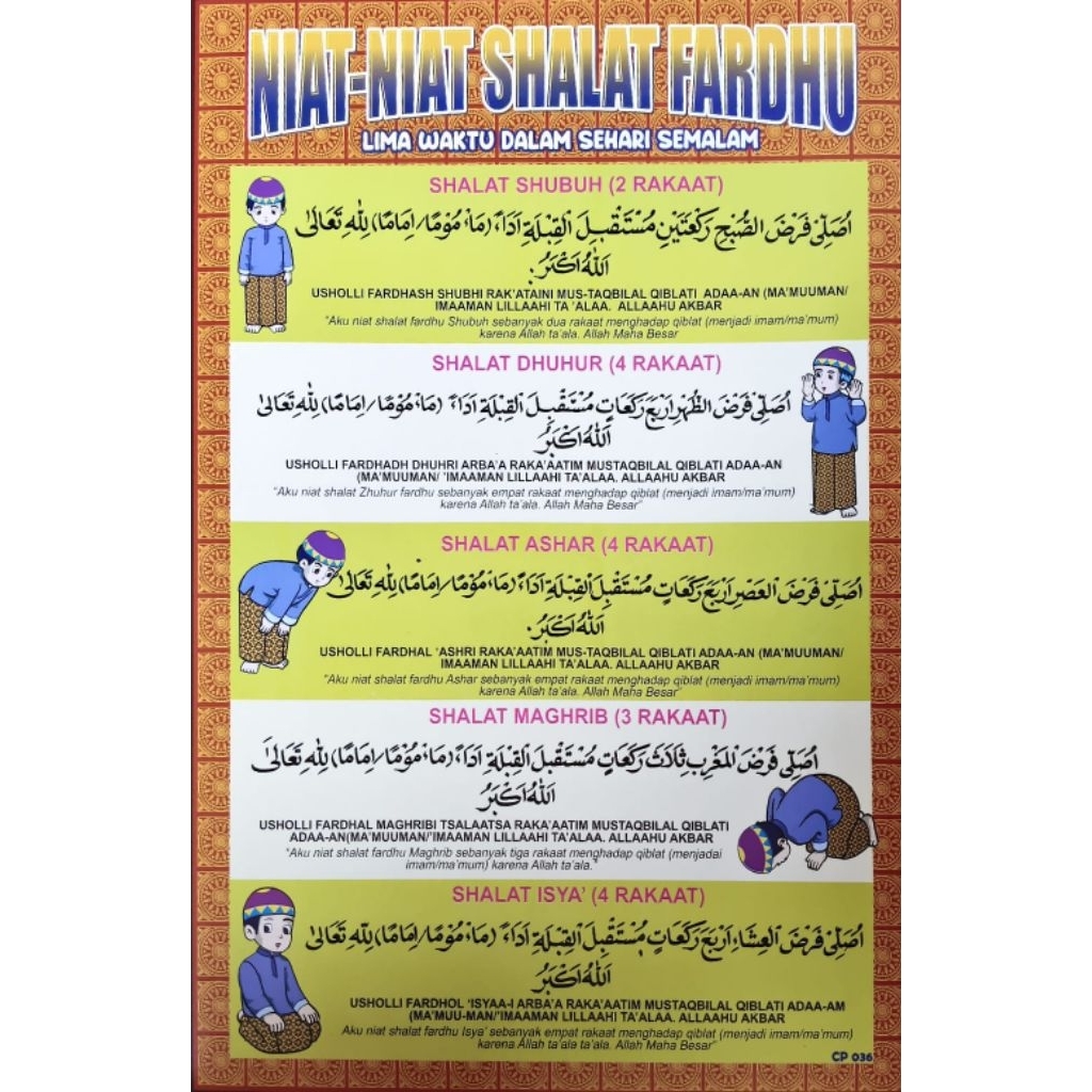 Poster Edukasi Anak / Niat Sholat Fardhu