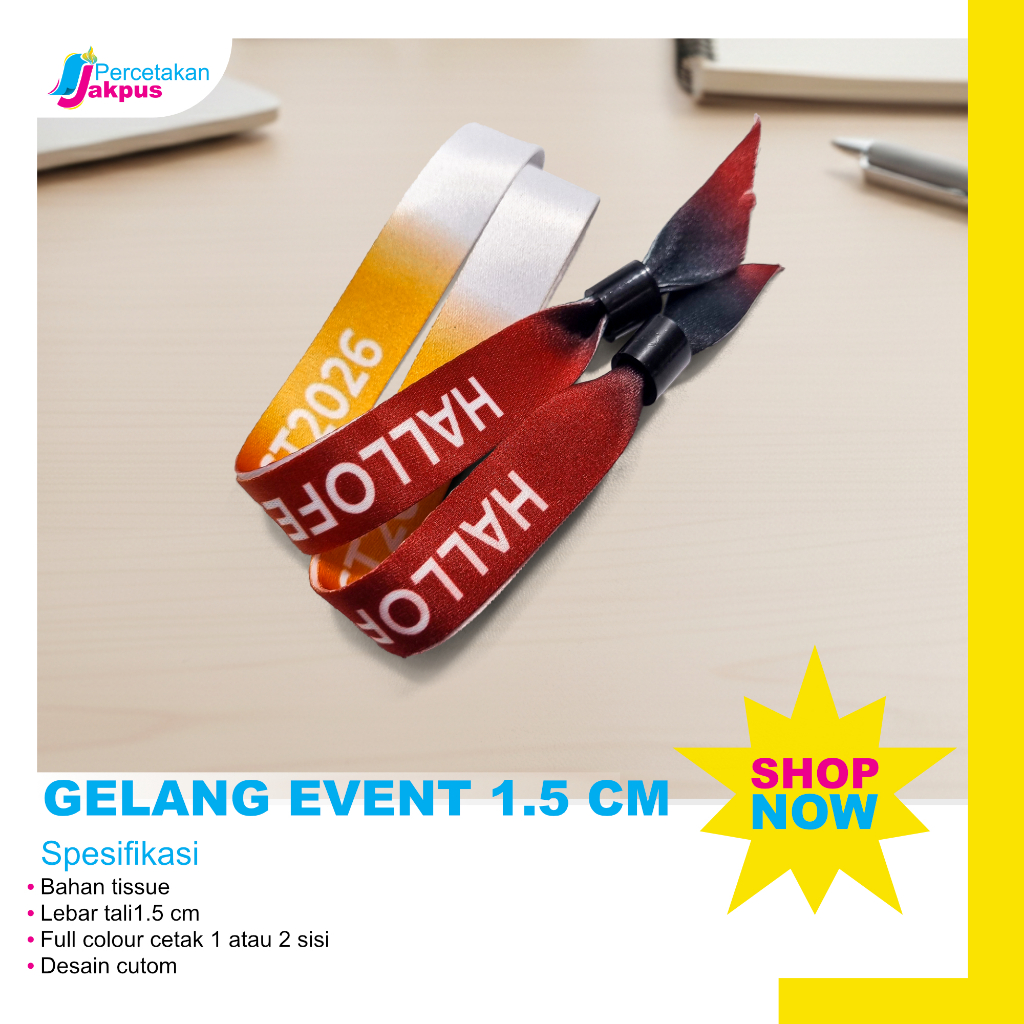 Gelang Lanyard Event Custom 1,5cm | Wristband Lanyard Lock | Tiket Konser Lanyard Custom