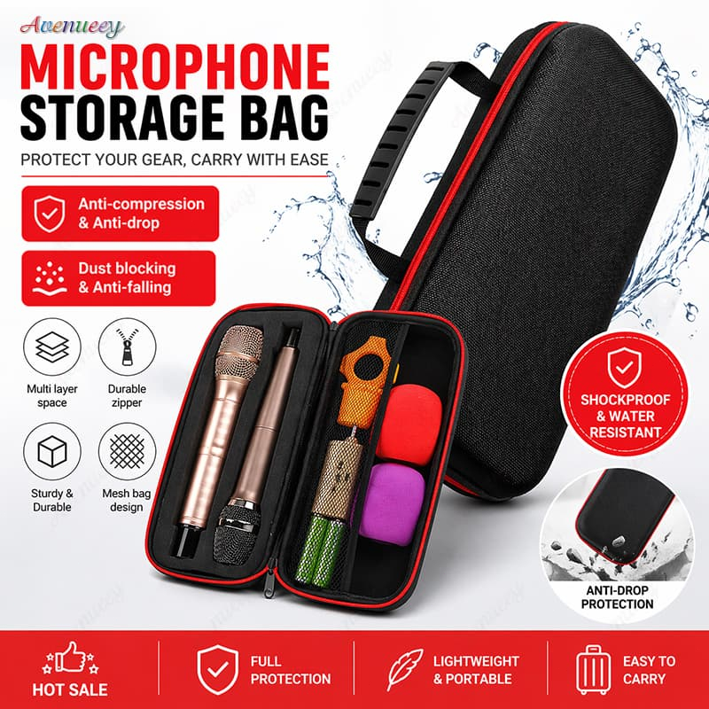 Tas Mikrofon Microphone Storage Bag Wireless Mic Case Shockproof Anti Drop Zipper Organizer Portable