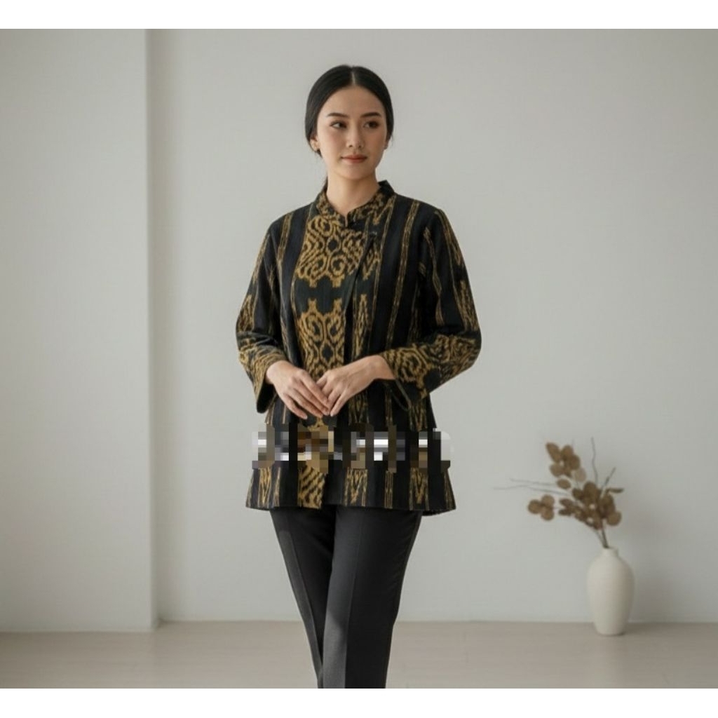 atasan baju batik tenun wanita, baju batik tenun kerja kantor, bluse batik tenun asli, baju tenun su