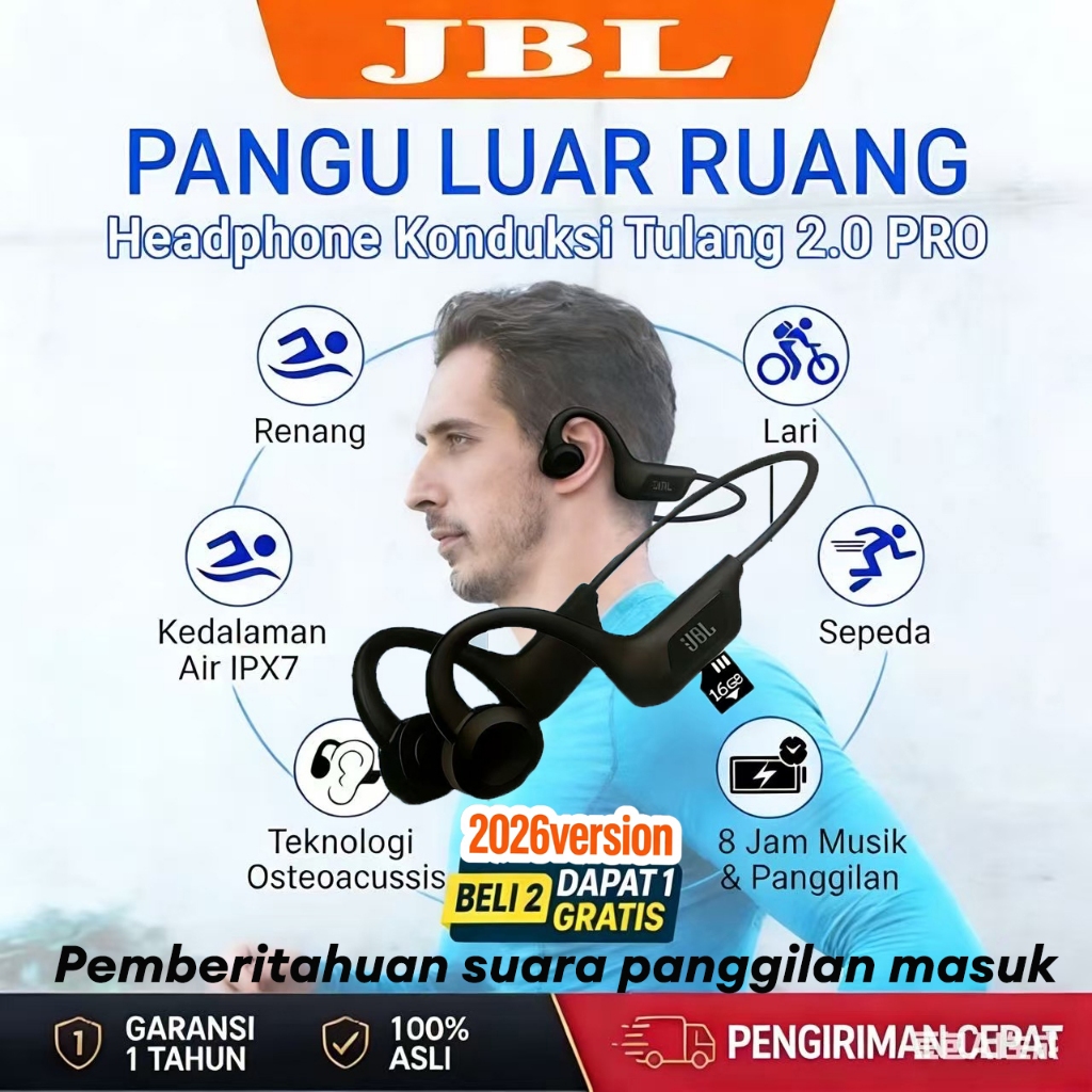 [2026version]JBL U9 Nirkabel Bone Conduction Earphone BT5.2/IPX55, Low Latency Earphone Konduksi Tul