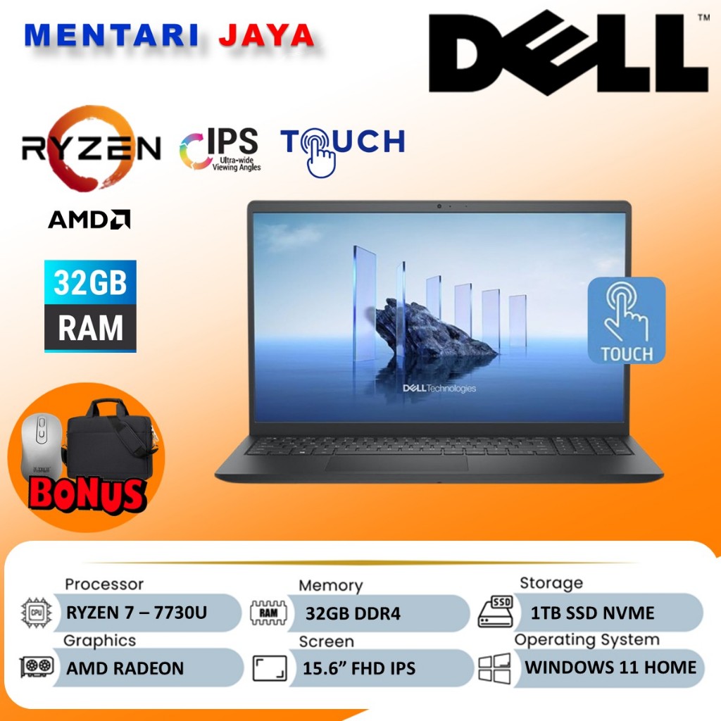 Laptop Gaming DELL 15 AMD Ryzen 7 7730U 32GB / SSD 1TB 15.6 FHD IPS Touchscreen
