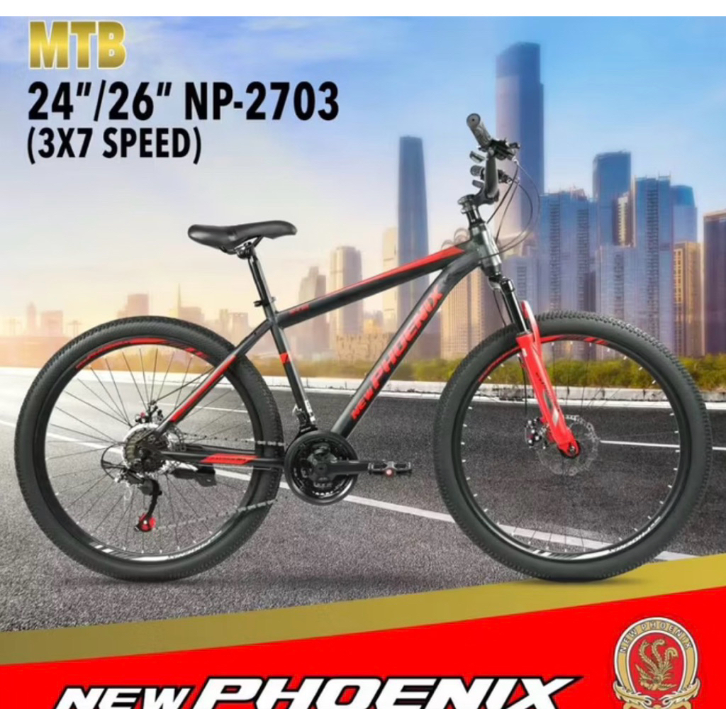 Sepeda Gunung 24 Inch MTB New Phoenix 2703 (Rem Cakram) 3x7 Speed