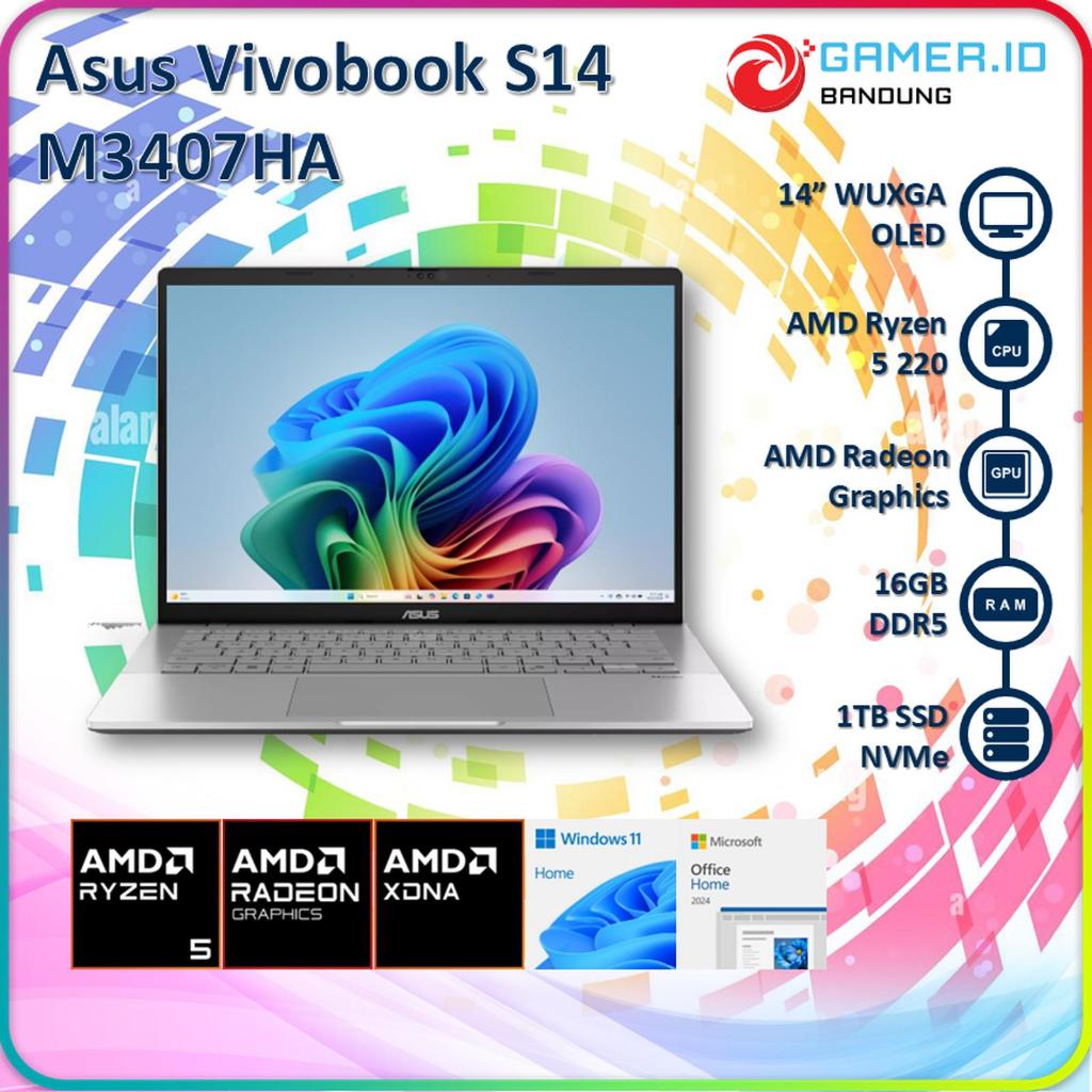 ASUS VIVOBOOK S14 M3407HA RYZEN 5 220 16GB 1TB 14" WUXGA OLED 95% DCI-P3