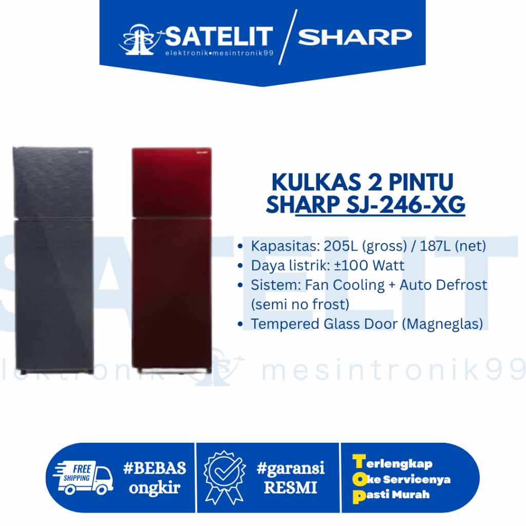 KULKAS 2 PINTU SHARP SJ-246-XG (MS)/ WARNA SILVER PERAK