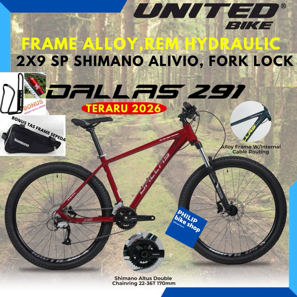 Sepeda Gunung MTB United Dallas Miami 3.0 Detroit 2.0 BY UNITEDBIKE Frame Allumunium 3x9 Speed Terba