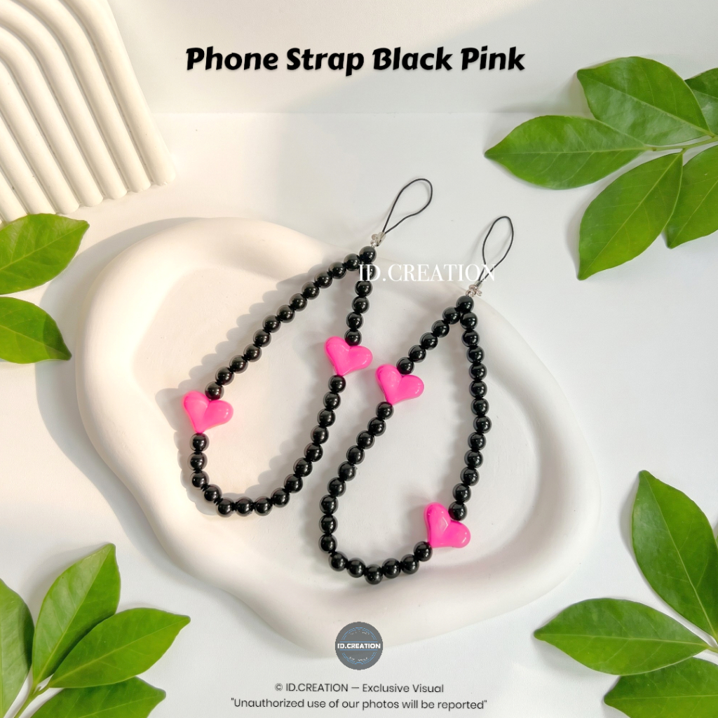 Gantungan HP Manik Black Pink Love Strap Phone Cute Aesthetic Korea