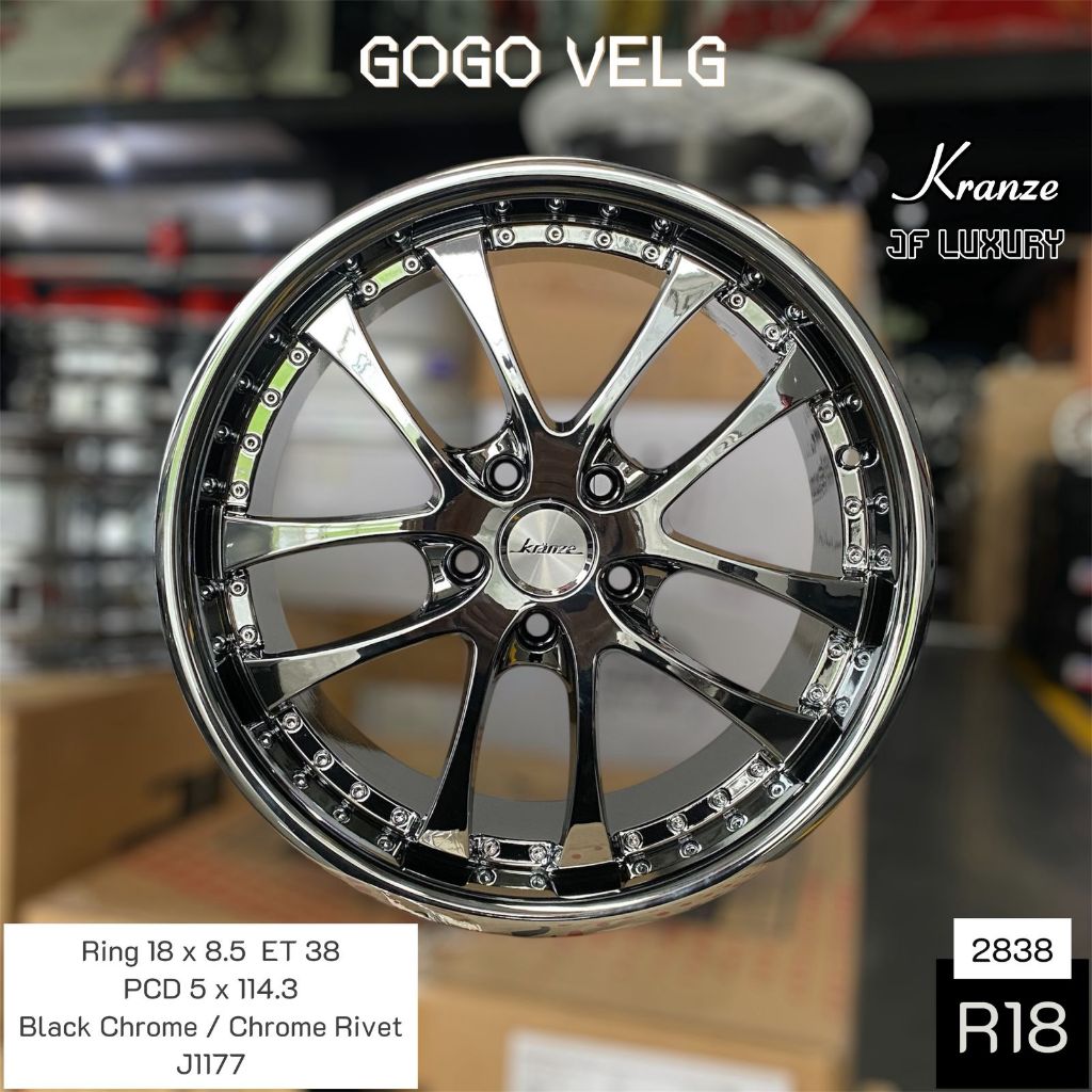Velg Mobil R18 Kranze PCD 5X114.3 Lebar 8,5 ET38 Black Chrome Innova barong 2KD/Reborn Civic Ring 18