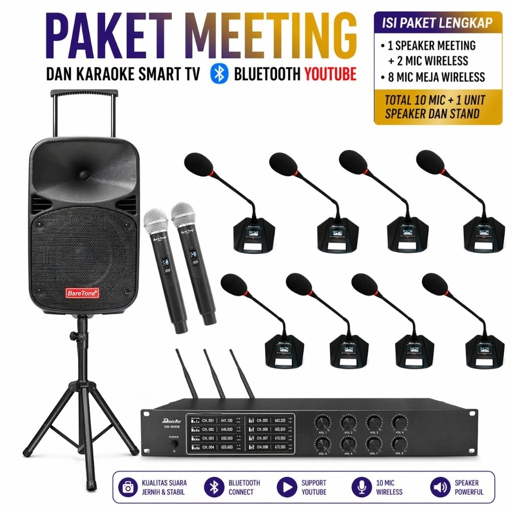 Paket Sound Meeting Portable Dusenberg 8 Mic Meja Wireless 2 Handheld