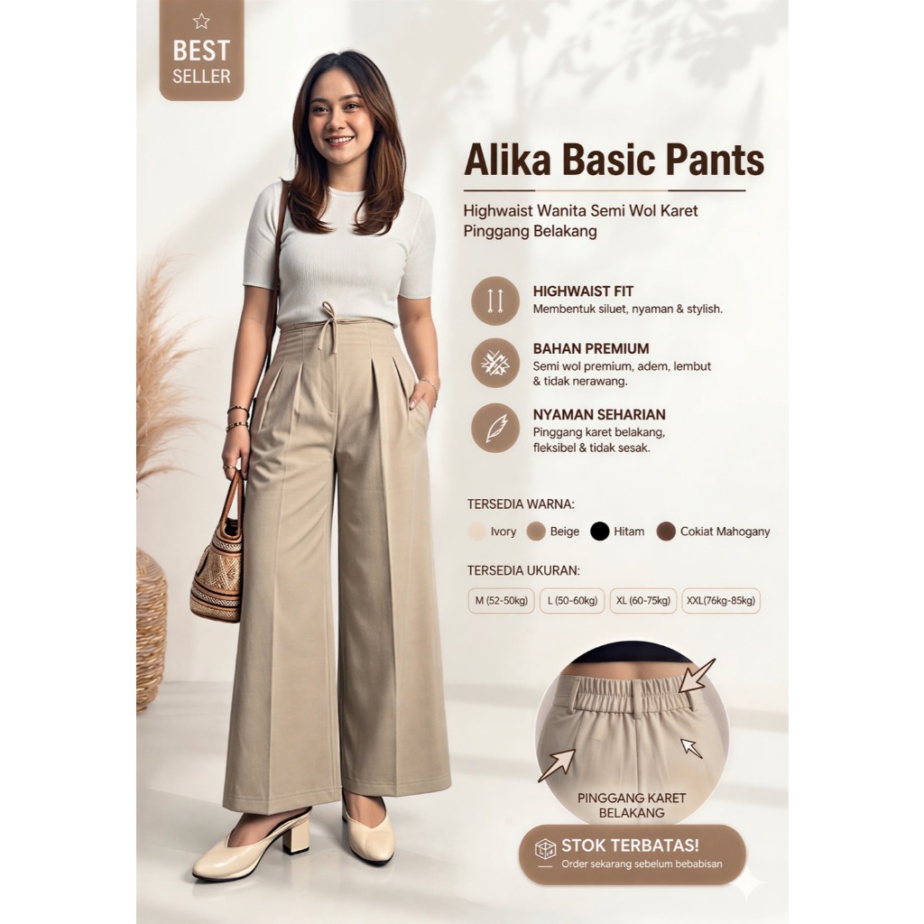Alika Basic Pants Celana Kulot Wanita Loose Fit Bahan Polyester