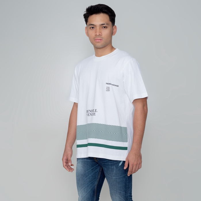 BENHILL Oversized T-shirt Premium Cotton Kaos Pria Graphic Lengan Pendek Nyaman White A06
