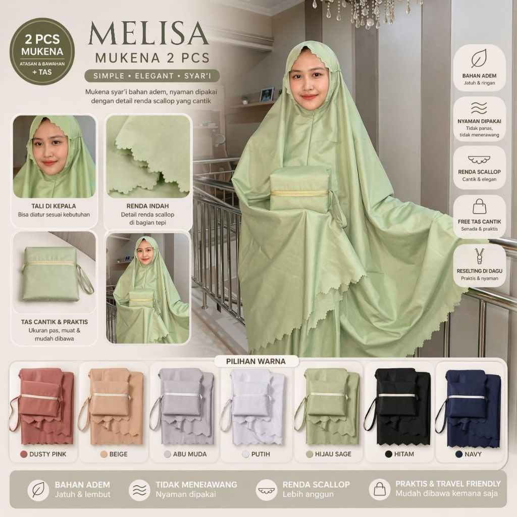 Mukena Polymicro Premium Polos Sage Green + Pouch Mukena Dewasa Adem Ringan Halus Anti Kusut All Siz