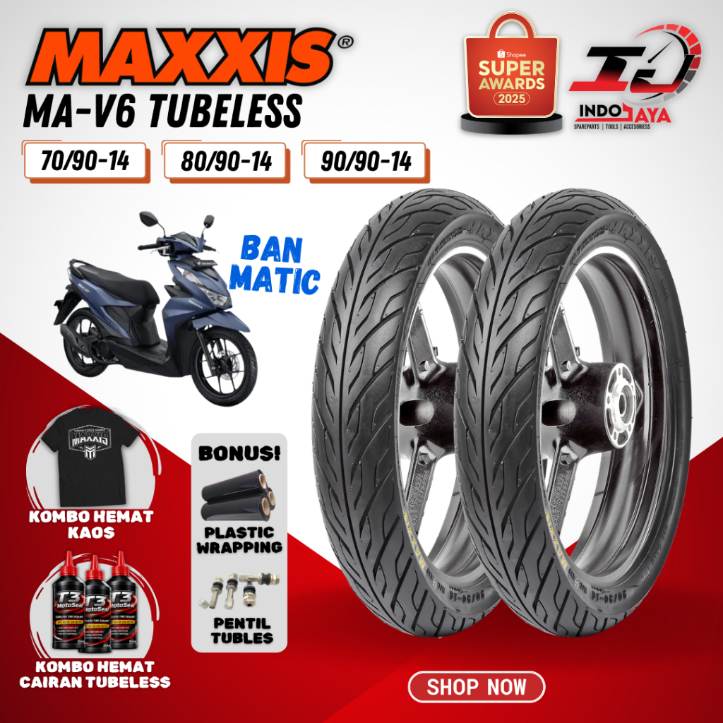[BAYAR DI TEMPAT] (READY STOCK) BAN MAXXIS MA-V6 TUBELESS (70/90-14 / 80/90-14 / 90/90-14 ) MOTOR MA