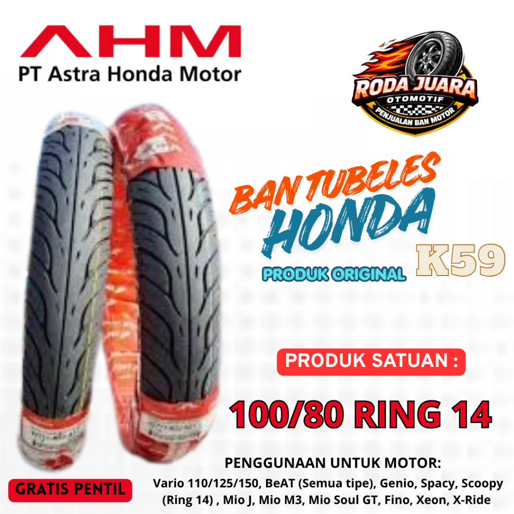 Ban Tubeless Motor Matic AHM Federal K59 Ring 14 Original 100/80