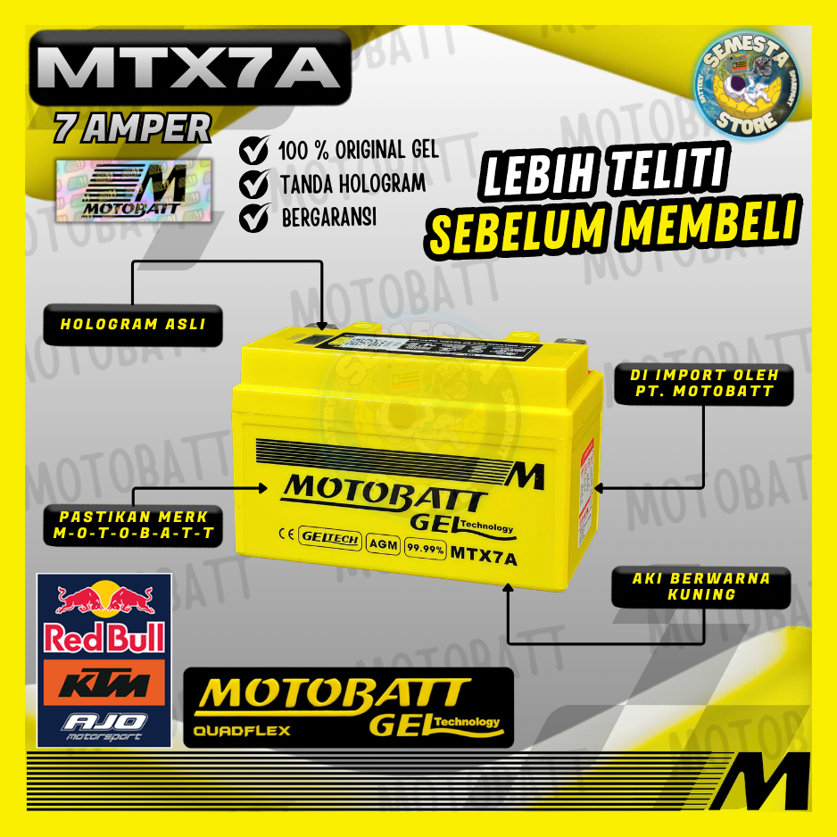BERGARANSI MOTOBATT MTX7A 12 VOLT 7 AMPER SEPEDA MOTOR TVS APACHE RTR 200 PIAGGIO VESPA ZIP YTX7A