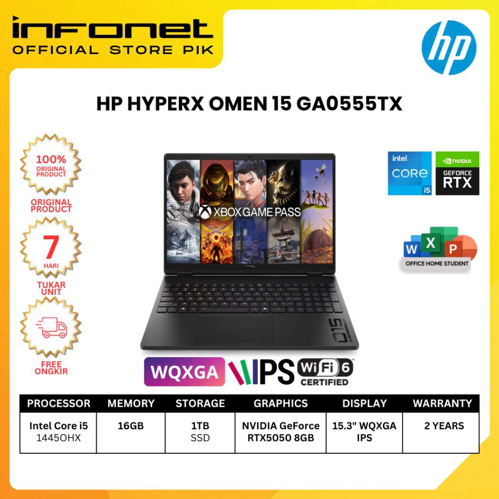 HP HYPERX OMEN 15-GA0555TX I5 1445OHX 16GB 1TB RTX5050 8GB 15.6" WQXGA IPS W11 OHS