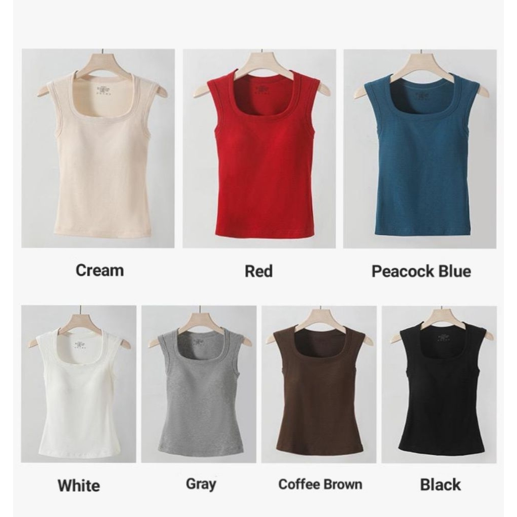 Pearl Tank Top Cotton Cup Bra Square Neck