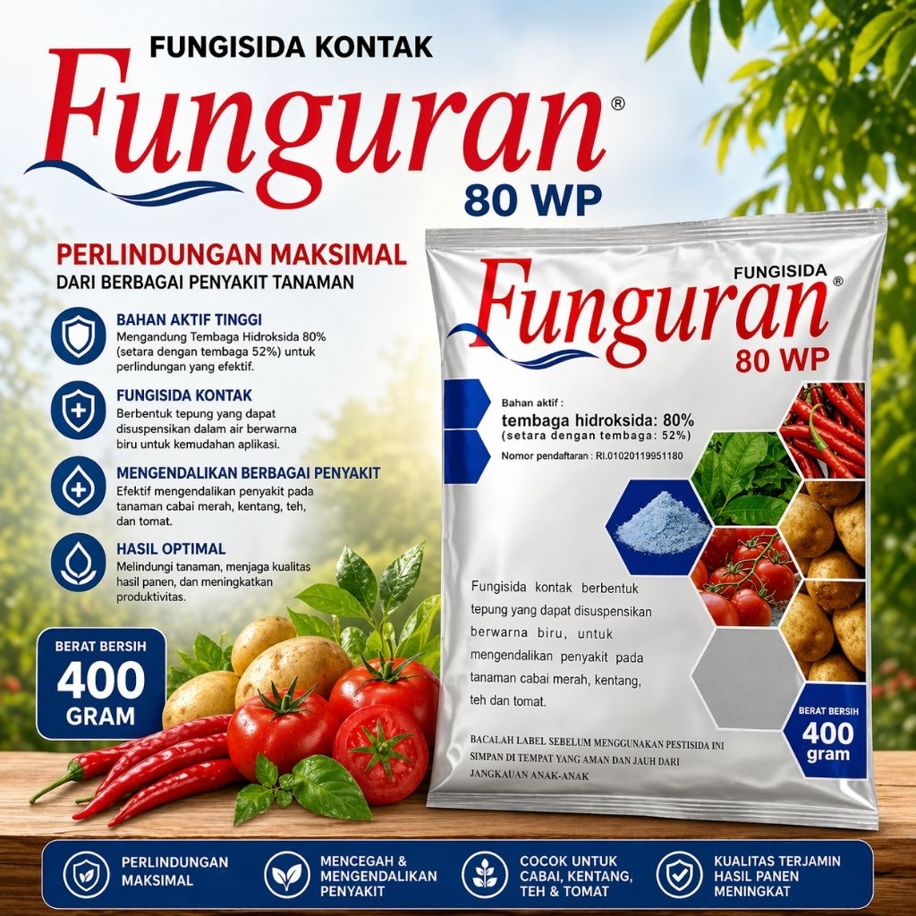 fungisida FUNGURAN 80 WP 400gr– Fungisida Tembaga Pelindung Tanaman