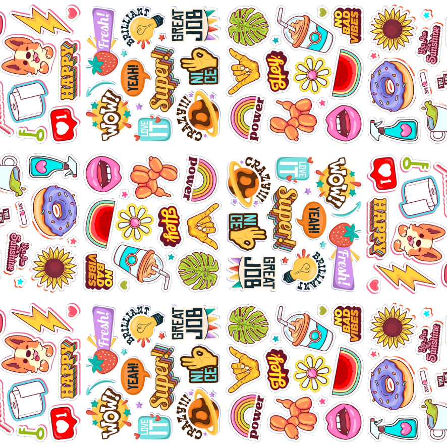 30 40 50 pcs Sticker UV DTF Cetak Karakter Lucu Random Ukuran 58cm x 15cm Sticker Gosok Waterproof T
