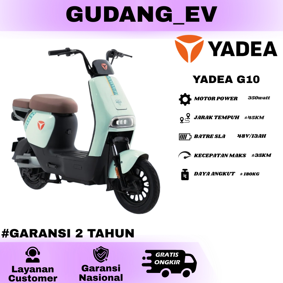 Yadea GE10 Sepeda Listrik Electric Vehicle EV 350W - Design Elegan - Baterai TTFAR 3x Lebih Awet