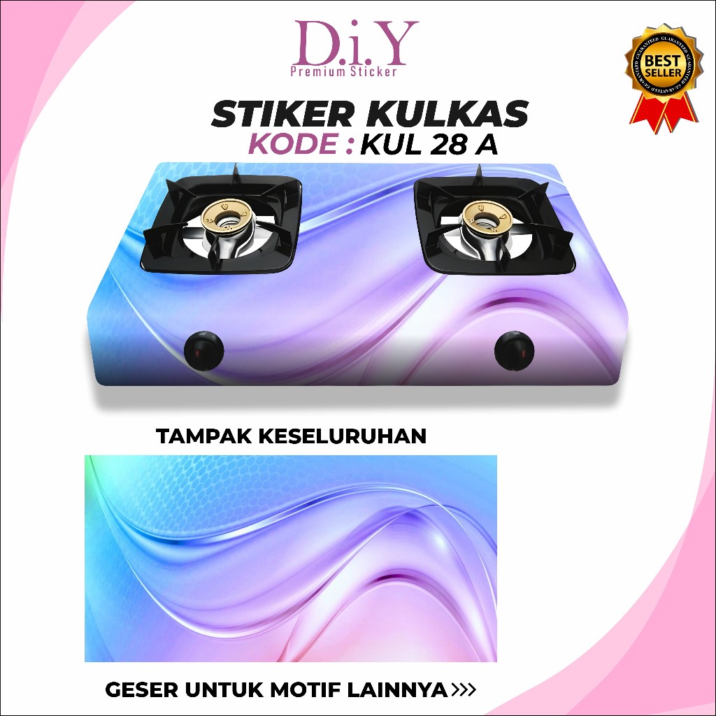 STIKER KOMPOR GAS 1 & 2 TUNGKU VINYL ANTI PANAS – MOTIF ABSTRAK BIRU UNGU MODERN ELEGAN – KUL 28 A