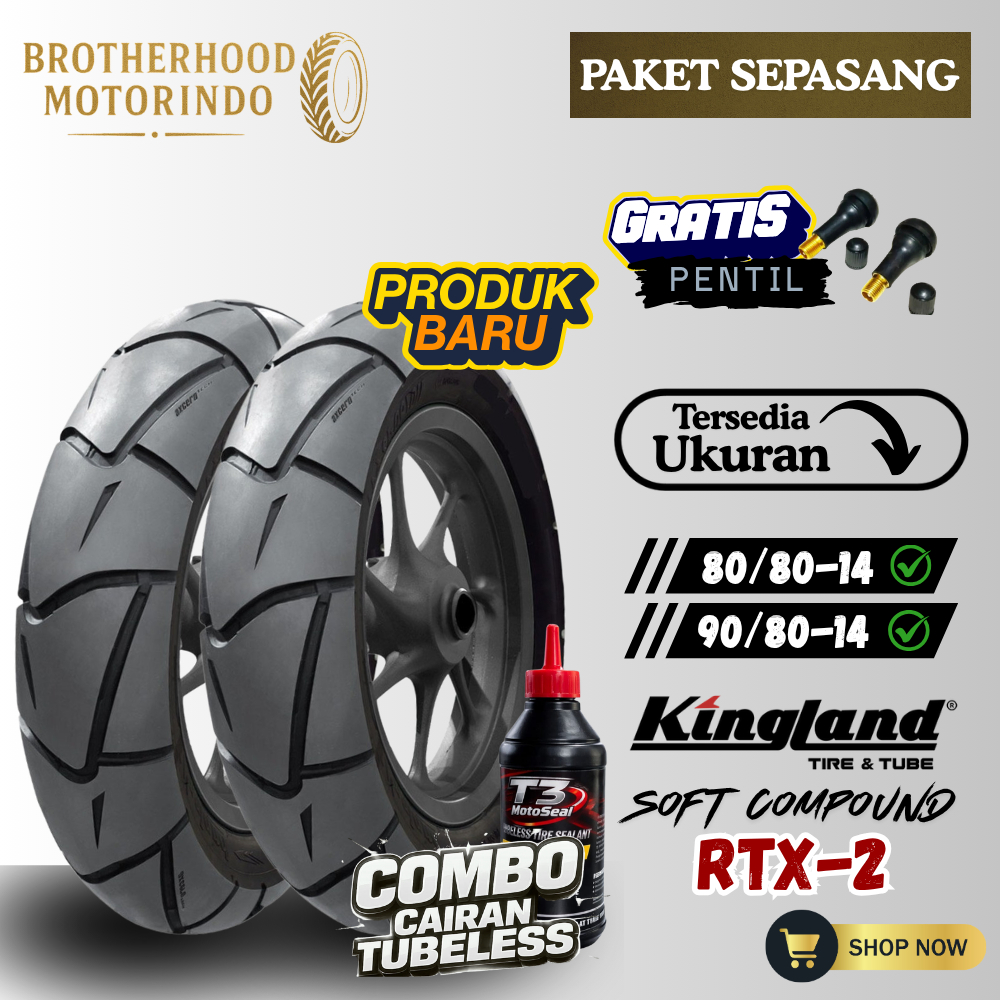 (PAKET SEPASANG) BAN KINGLAND KING JAGUAR RTX 2 TUBLES RING 14 (80/90-14 / 90/90-14) BAN RING 14 / B