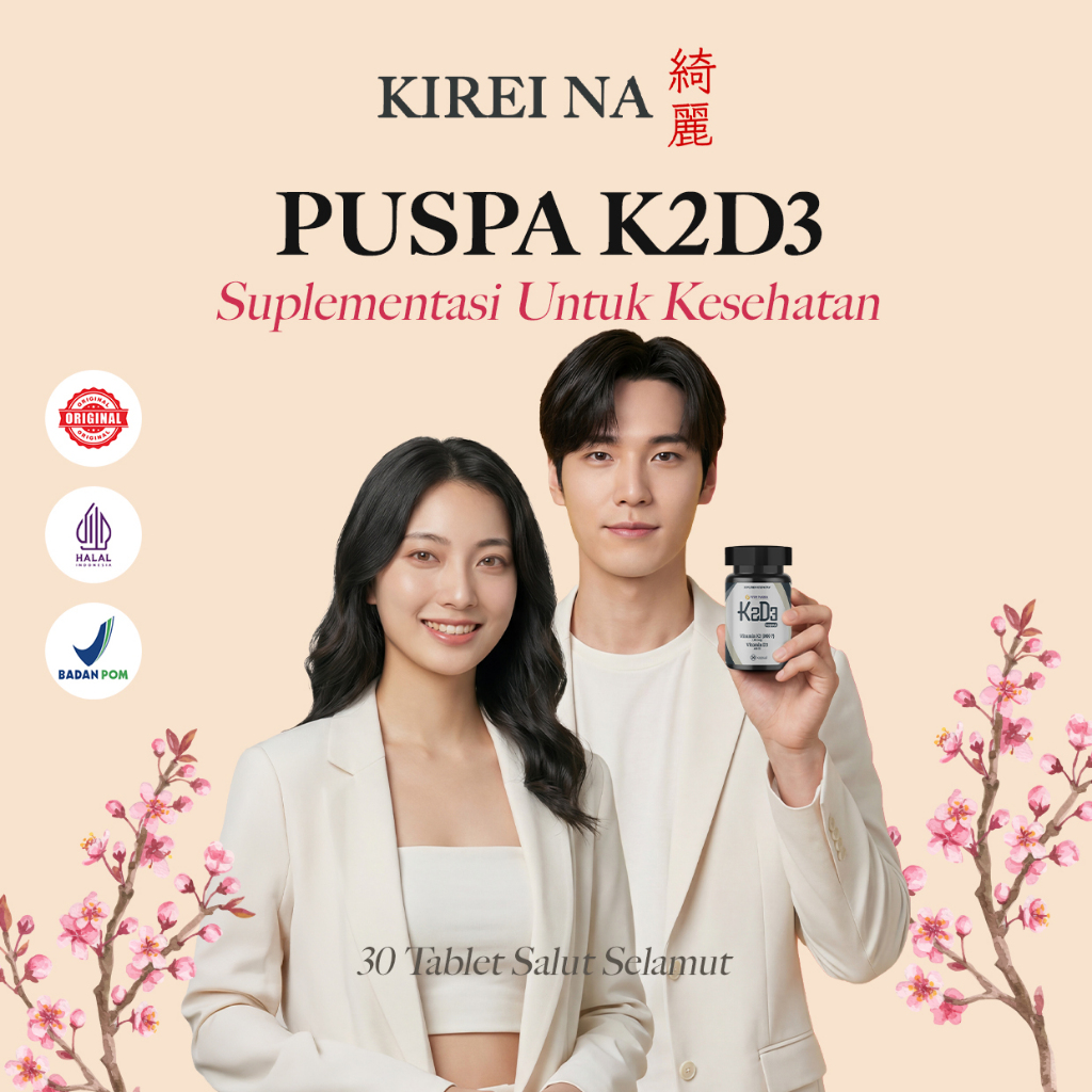 Puspa K2D3-Penyerapan D3 Lebih Optimal, Tulang Lebih Kuat-BPOM & Halal - 30 Kapsul