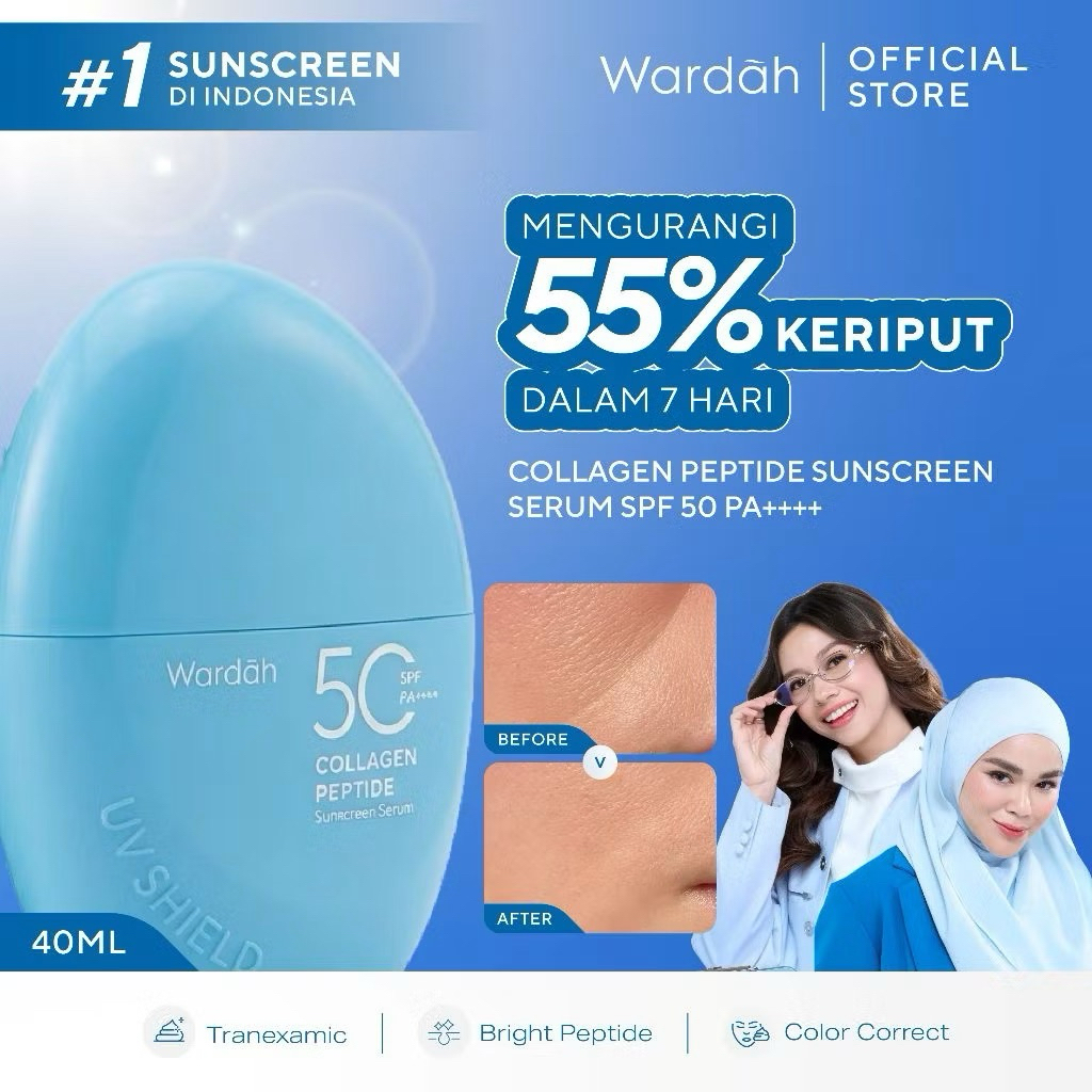 NEW! Wardah UV Shield Collagen Peptide Sunscreen Serum SPF 50 PA++++ | SPF 50 biru