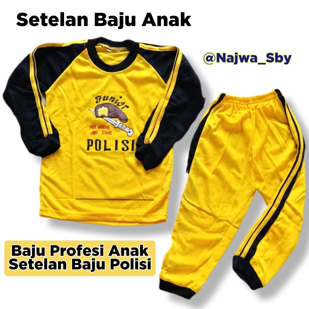 BAJU POLISI ANAK / SETELAN KAOS BAJU ANAK POLISI KUNING/ BAJU ADAT / BAJU KARNAVAL ANAK