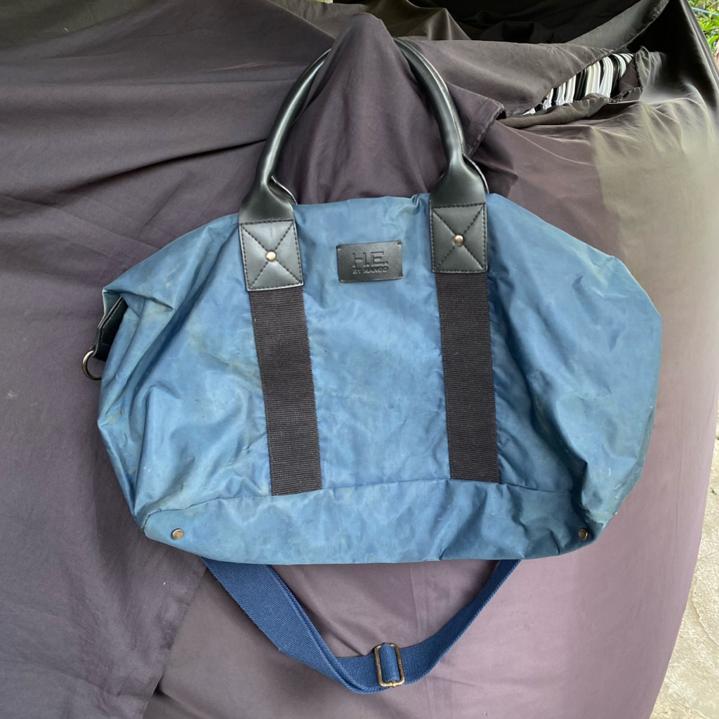 HE by mango blue nylon duffle bag