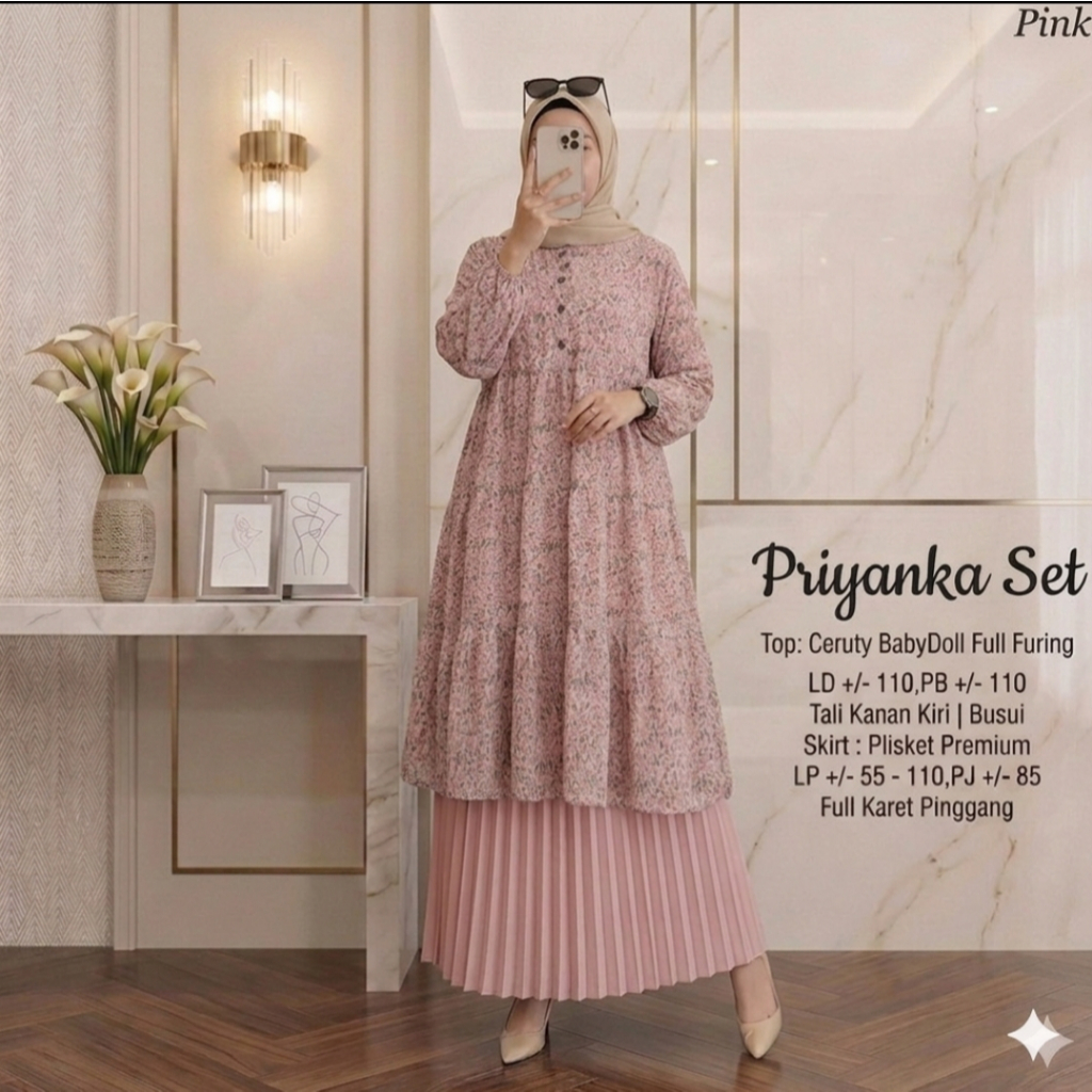 One Set Rok Priyanka Ceruti 2in1 Busui Motif Terbaru