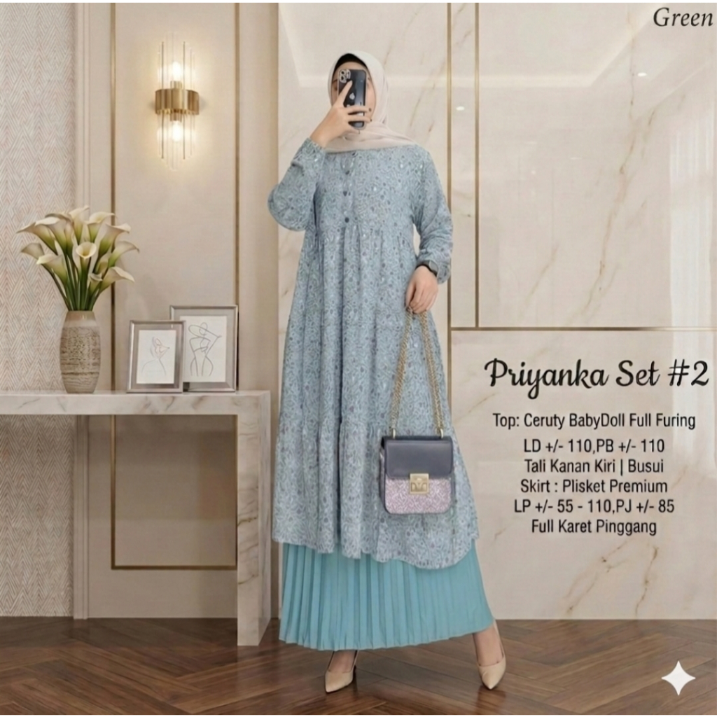 Set Rok Ceruti Priyanka Motif Bunga Busui (1set Atasan & Rok)