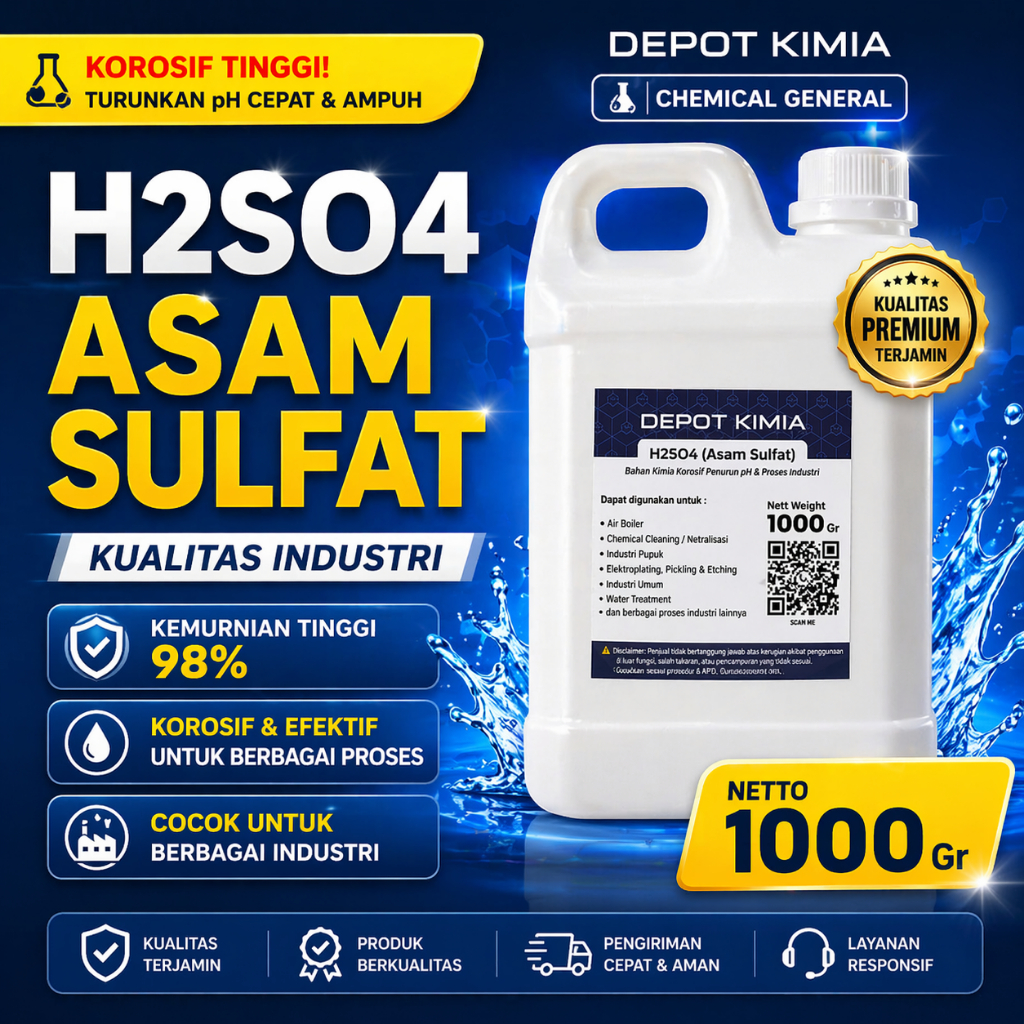 Depot Kimia - [BELI 3KG/5KG LEBIH HEMAT] Asam Sulfat 98% 1kg Industri Grade | H2SO4 Murni | Chemical