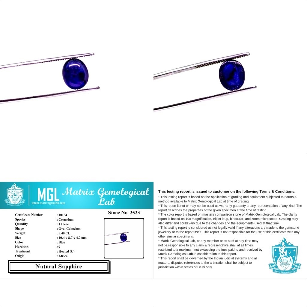 5.40 Ct. Natural African Blue Sapphire Loose Gemstone Sertifikat Internasional