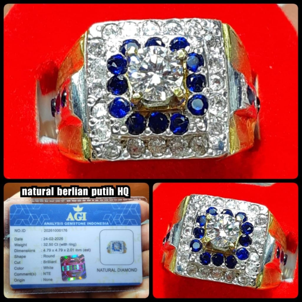 batu berlian putih eropa super HQ + blue sapphire ceylon