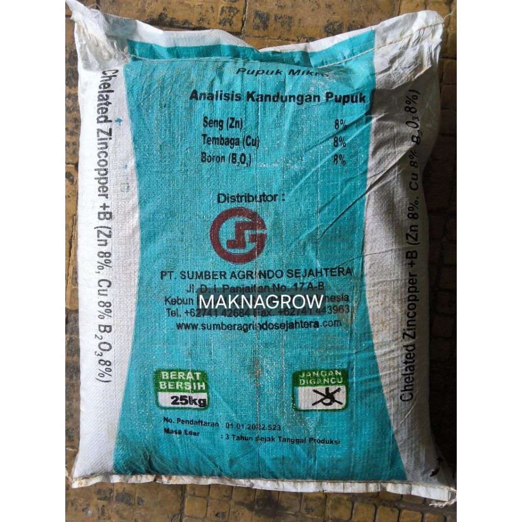 Pupuk chelated Zinc copper mikro seng/Zn 8%, tembaga/Cu 8%, Boron/B 8%, 25 kg