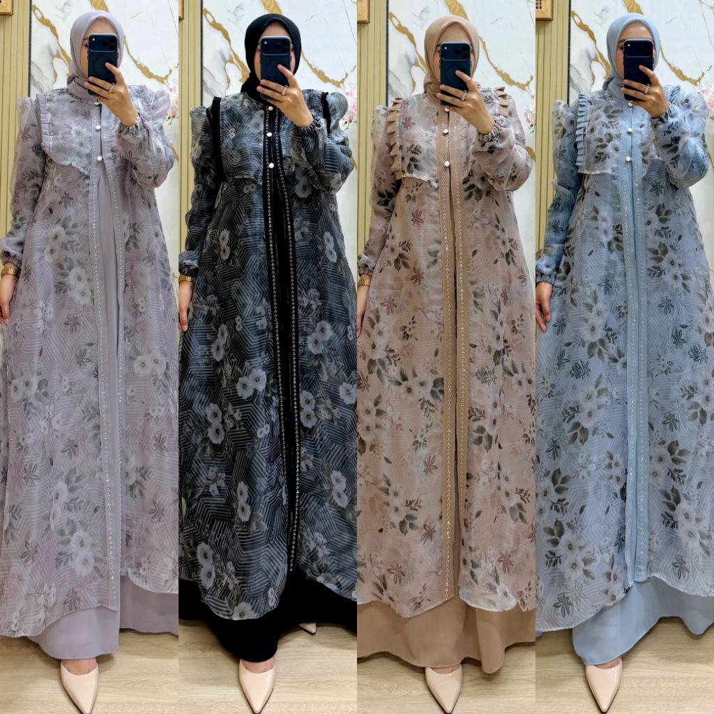 AQILA Dress Ceruty Babydoll Premium Mix Organza Milky premium Set hijab Kombinasi Payet Swarovski
