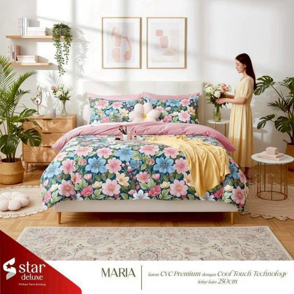 Sprei katun motif bunga daun ukuran costum ANTI GESER