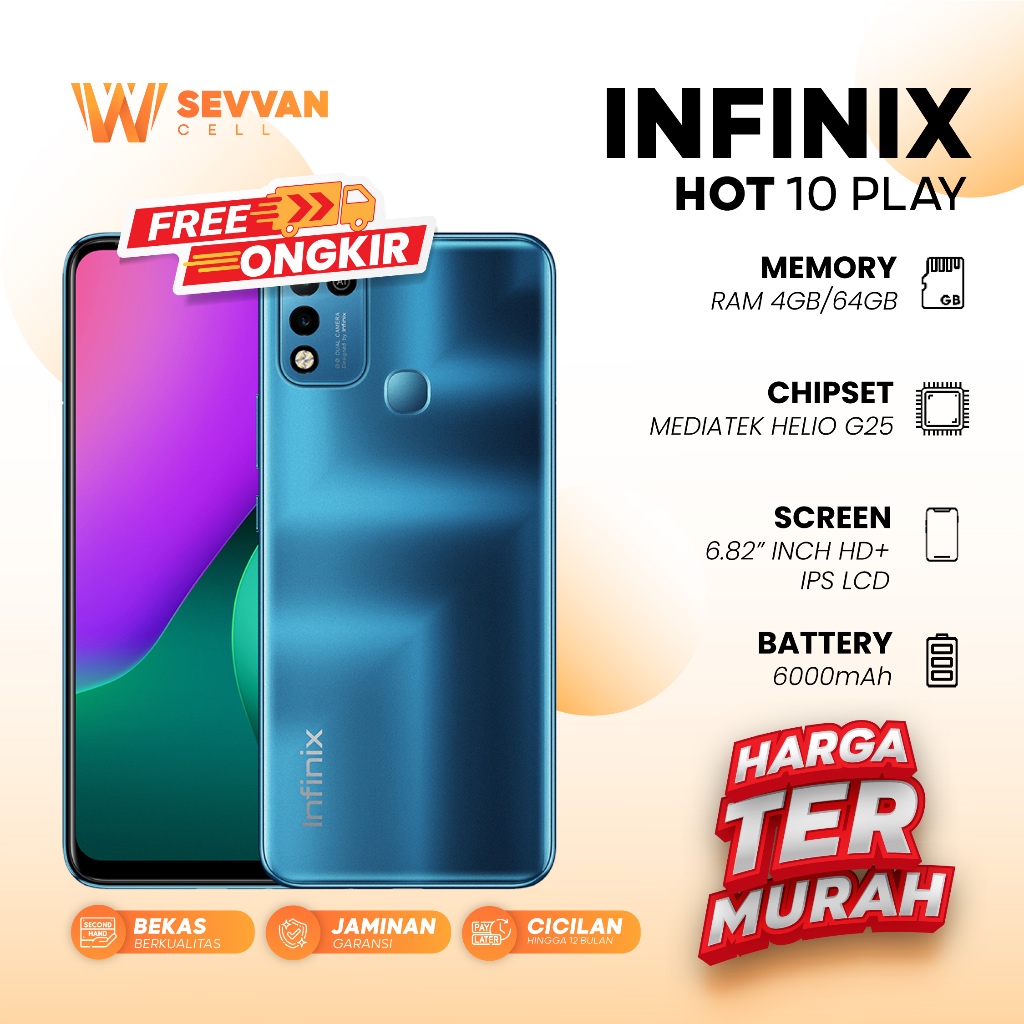 Handphone Infinix Hot 10 play Ram 4 64 GB