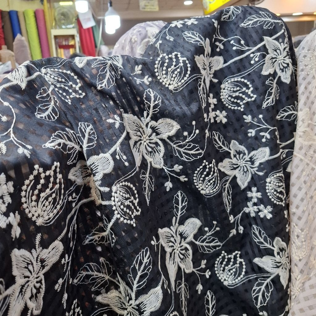 Terbaru Kain Kaca Organza Jaguard Bordir Motif Kupu Kupu