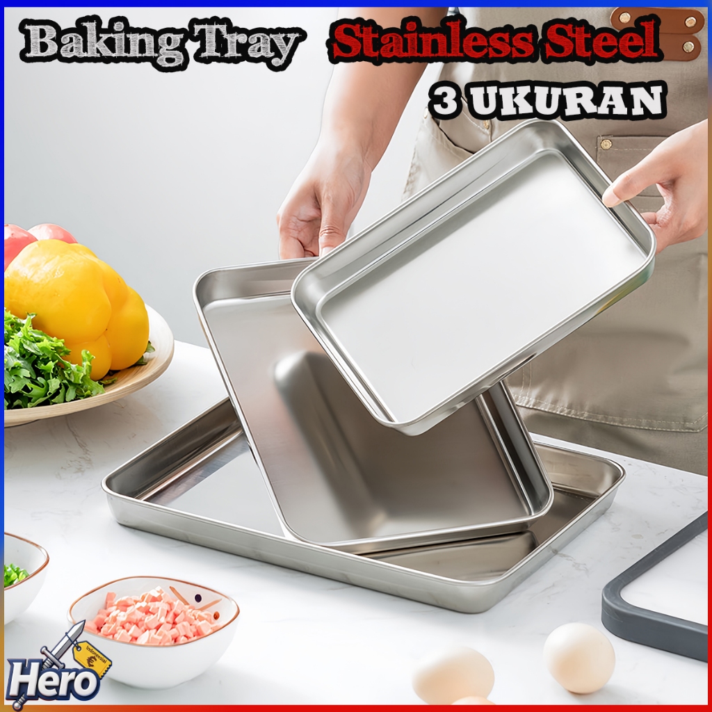 Nampan Stainless Steel 3 Ukuran | Baking Tray Loyang Anti Karat SUS304 | Food Grade Untuk Oven Pangg