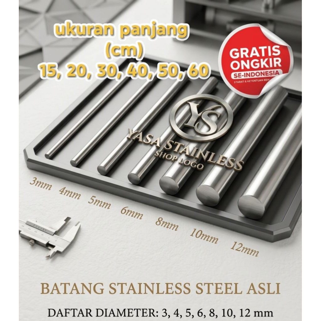 AS STAINLESS 12mm sampai 3mm as padat tanpa lubang