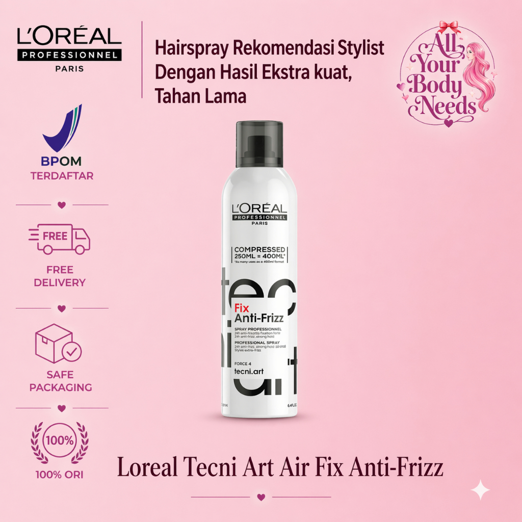 Loreal Tecni Art Anti-Frizz  Air Fix  250ml Hairspray Loreal Professionnel Rambut Extra Strong Fixing Spray Hair Spray Tahan Lama & Anti Frizz Bebas Kusut