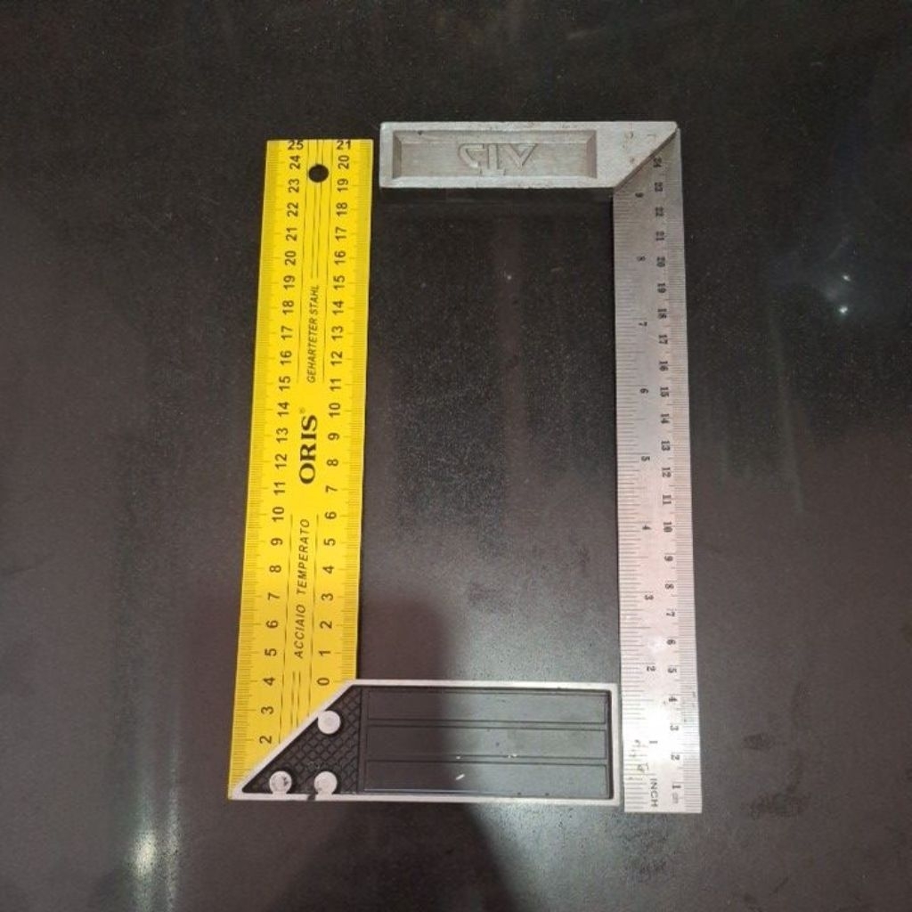 Siku Tukang Aluminium Kuning ATS 10" dan ORIS 15'/ Penggaris Siku Tukang Bangunan