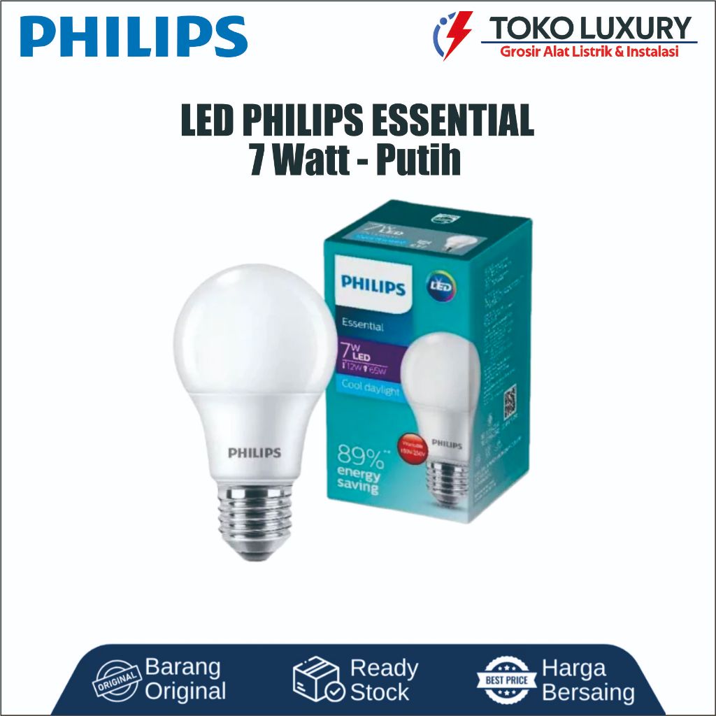 Lampu LED Philips 7 Watt Essential Putih E27 Terang Hemat Listrik Bohlam Philips Original