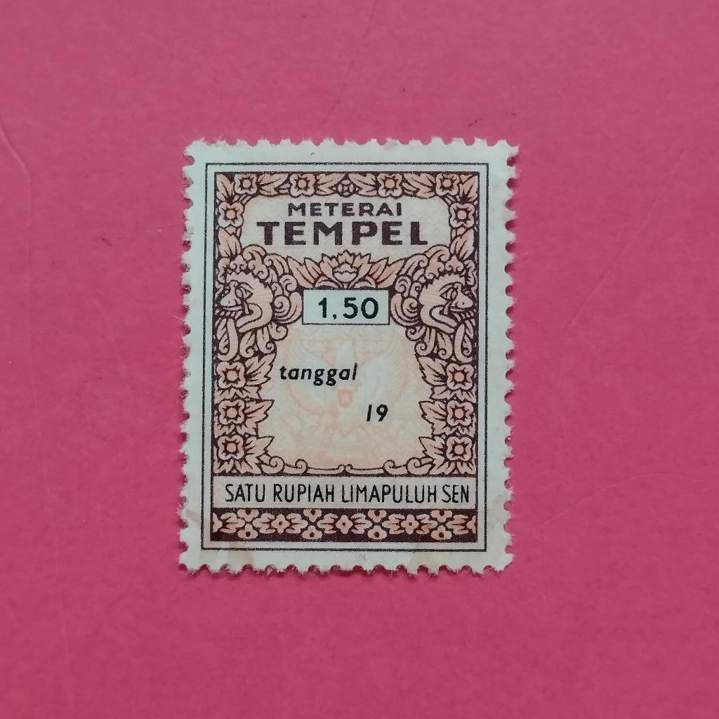 Materai Rp 1.50 Satu Rupiah Lima Puluh Sen Pemakaian Tahun 1960 Sd 1970 Warna Coklat