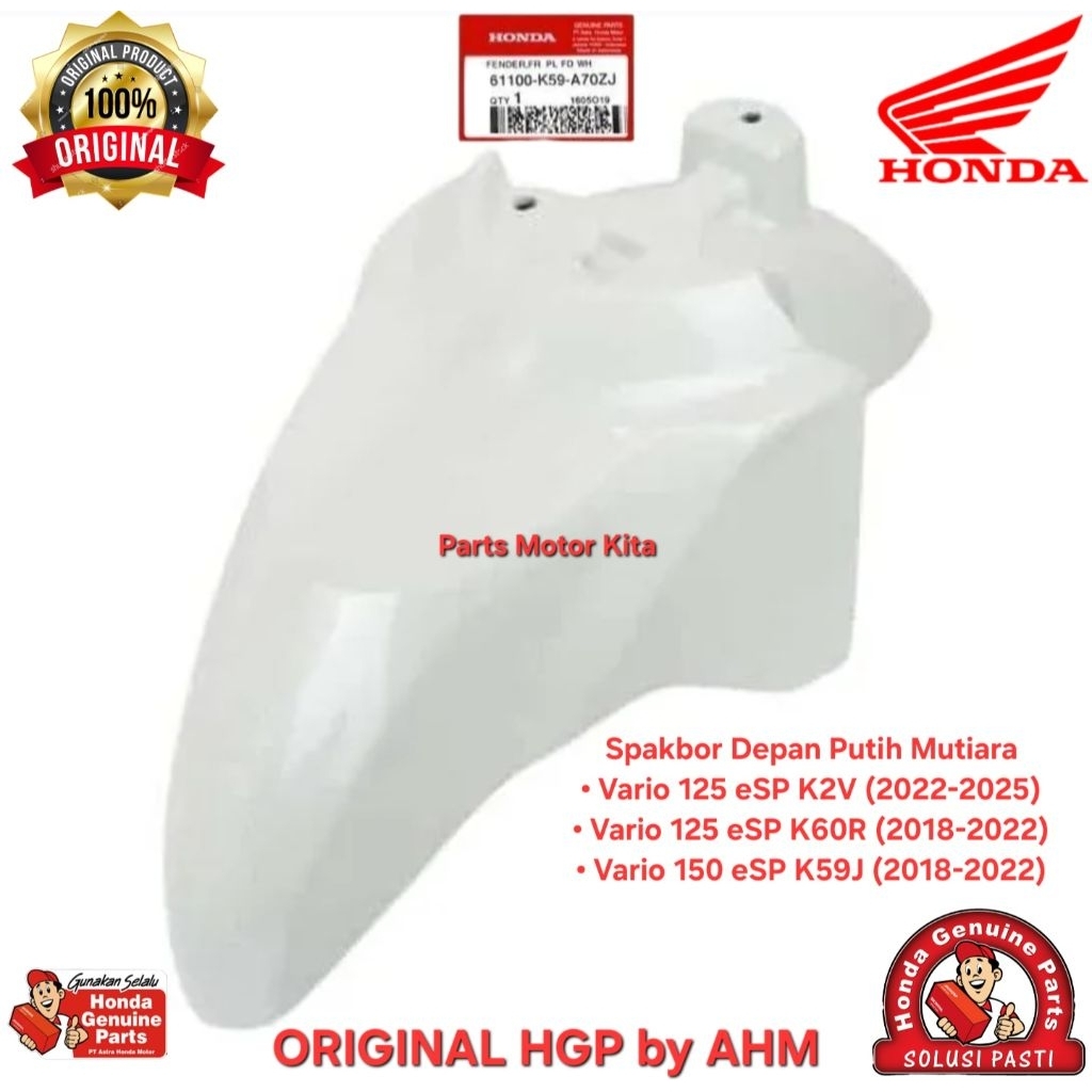 61100K59A70ZJ Slebor Spakbor Depan Putih Mutiara Honda Vario 125 eSP K2V, Vario 125 eSP K60R, Vario 