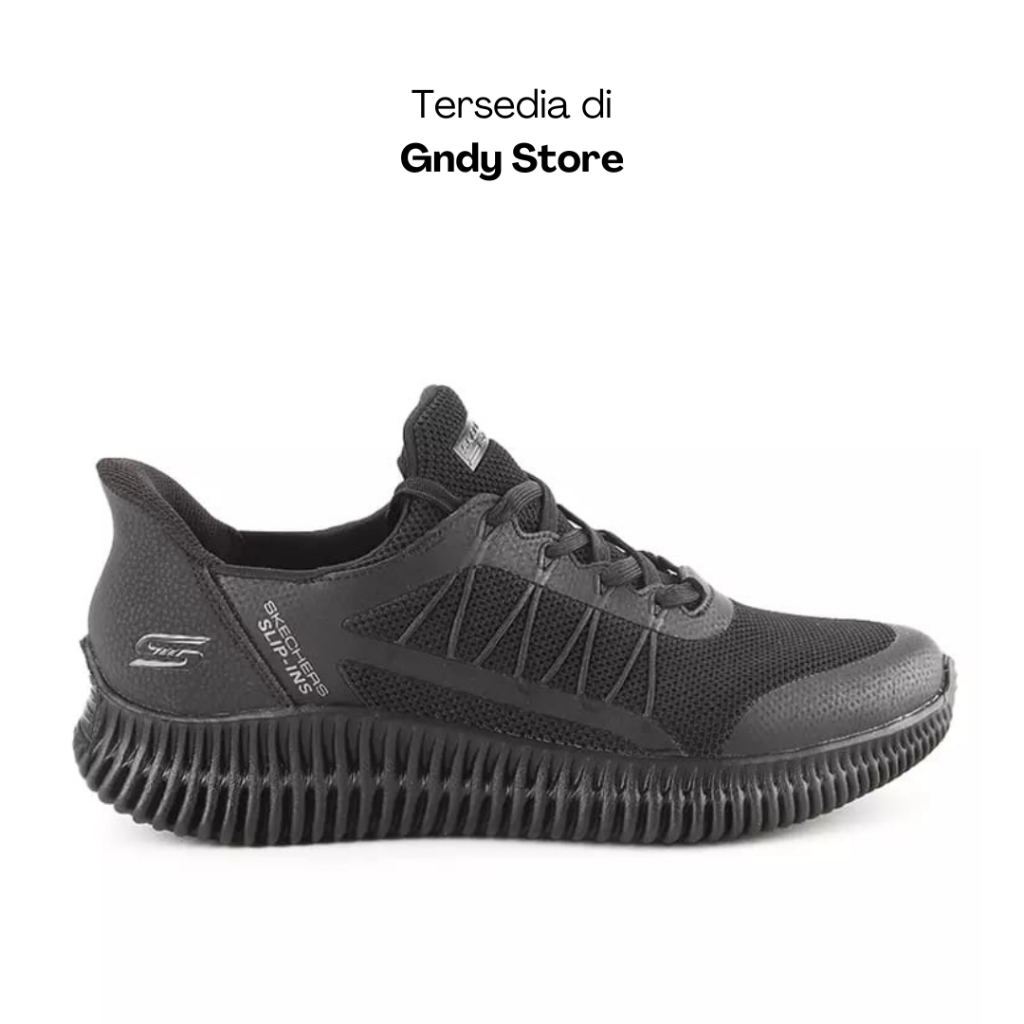 Sepatu Sneakers Pria Skechers Bobs Geo Lite 118419/BBK Full Black Men