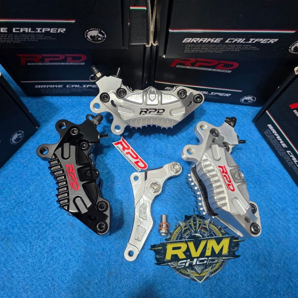 SET KALIPER DEPAN KIRI RPD ZENITH 4PISTON AXIA CNC BILLETL+BRRKET 220MM/260MM CNC SHOCK KTC SFF VARI
